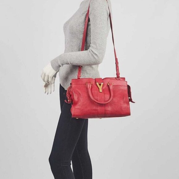 Yves Saint Laurent Red Calfskin Leather Small Cabas ChYc Bag - Picture 2 of 12